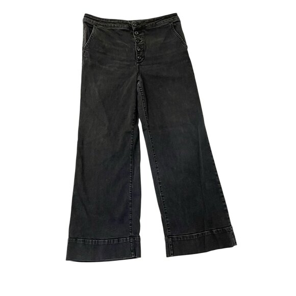 Anthropologie Pilcro Ultra High-Rise Wide-Leg Jeans Stretch Denim Black size 33 - Picture 1 of 11